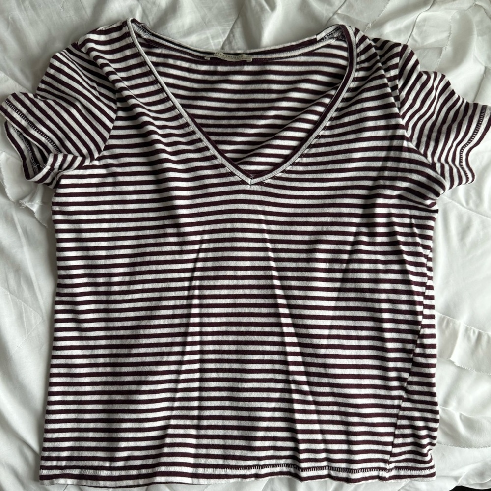 Zara Black and White Striped Short Sleeve Tee